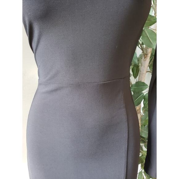 J. Our Knee Length Bodycon Dress Women Medium Black Solid Sexy One Shoulder Off - Picture 3 of 10